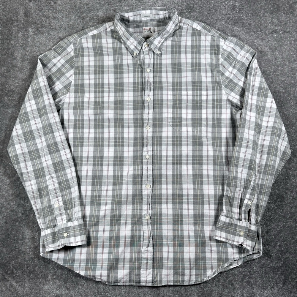 J.Crew Shirt Men's XL Gray Plaid Secret‎ Wash Classic Fit Button Up Preppy